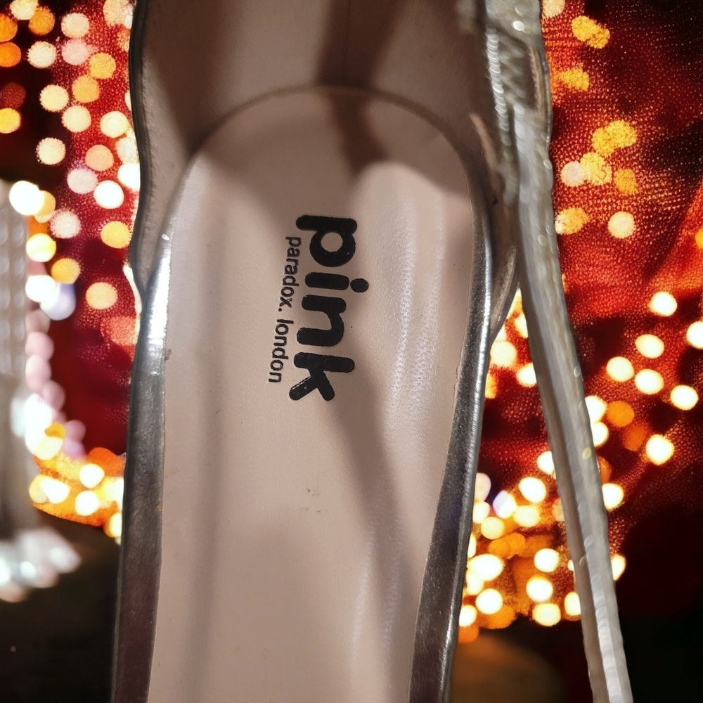 NWOT Pink Paradox London Gold Glitter Strappy Heels Size 8 - Picture 4 of 6